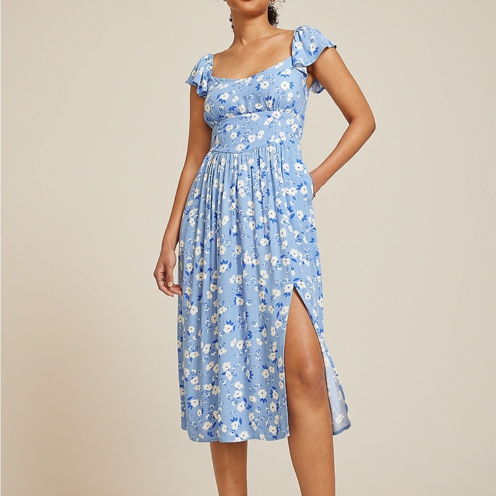 Floral Flutter Sleeve Midi Dress
